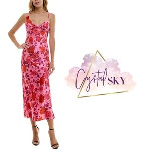 Crystal Sky NWT Floral Satin Slip Dress – Pink/Red – Size Large